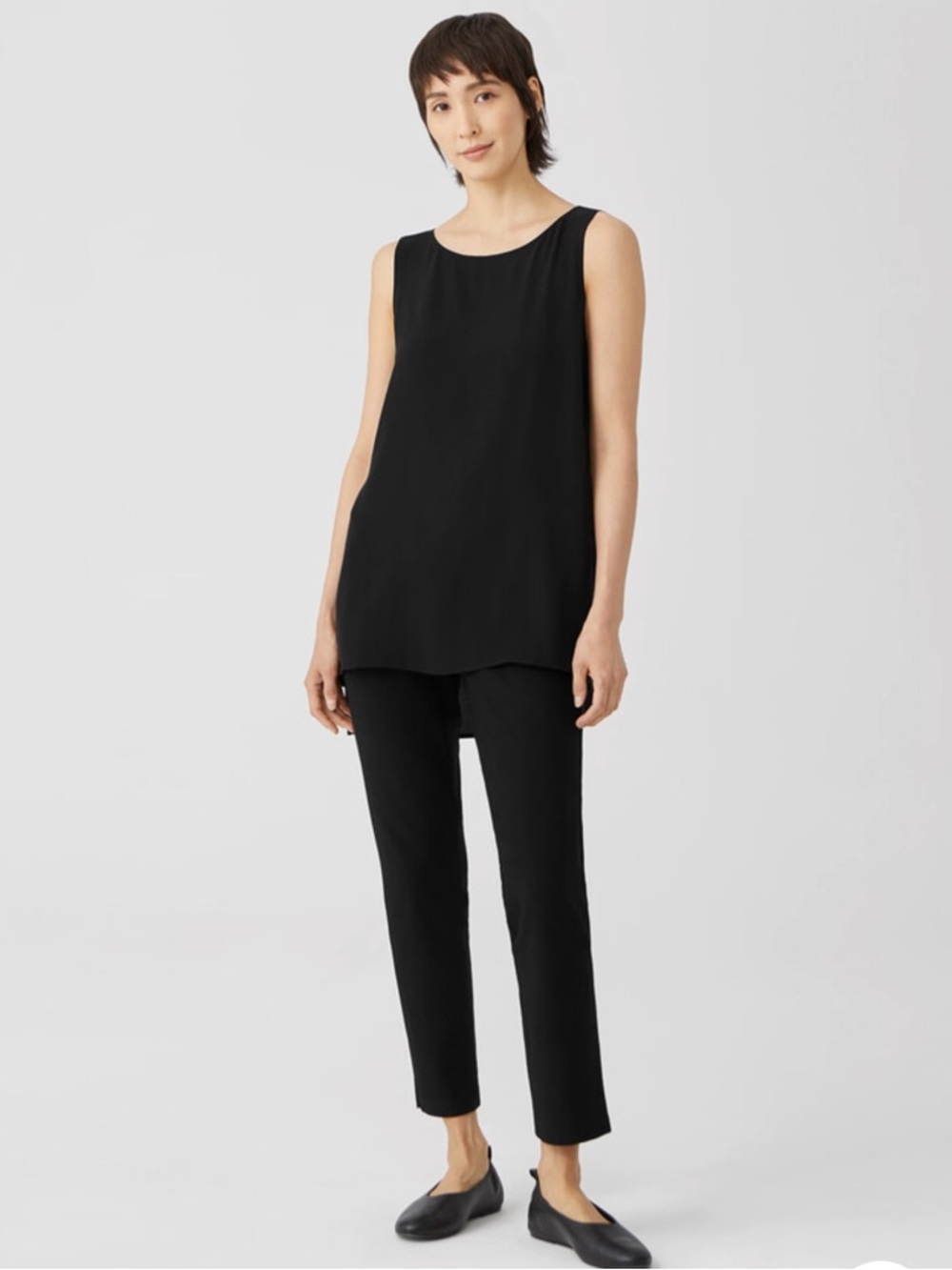 Eileen Fisher - 100% Silk Bateau Neck - Black - Size Medium Blouse / Top